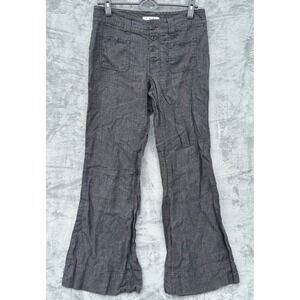 Cabi Womens Gray Linen Blend Flare Leg Button Front Pocket Pants‎ Size 8